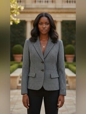 Talbots Black White Textured Tweed Blazer Jacket Size 6 Classic Career Chic